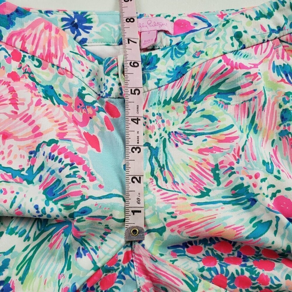 Lilly Pulitzer Alina Pant Women 0 Slim Blue Pink Floral Ankle Serene Blue Gypsea - Picture 10 of 11